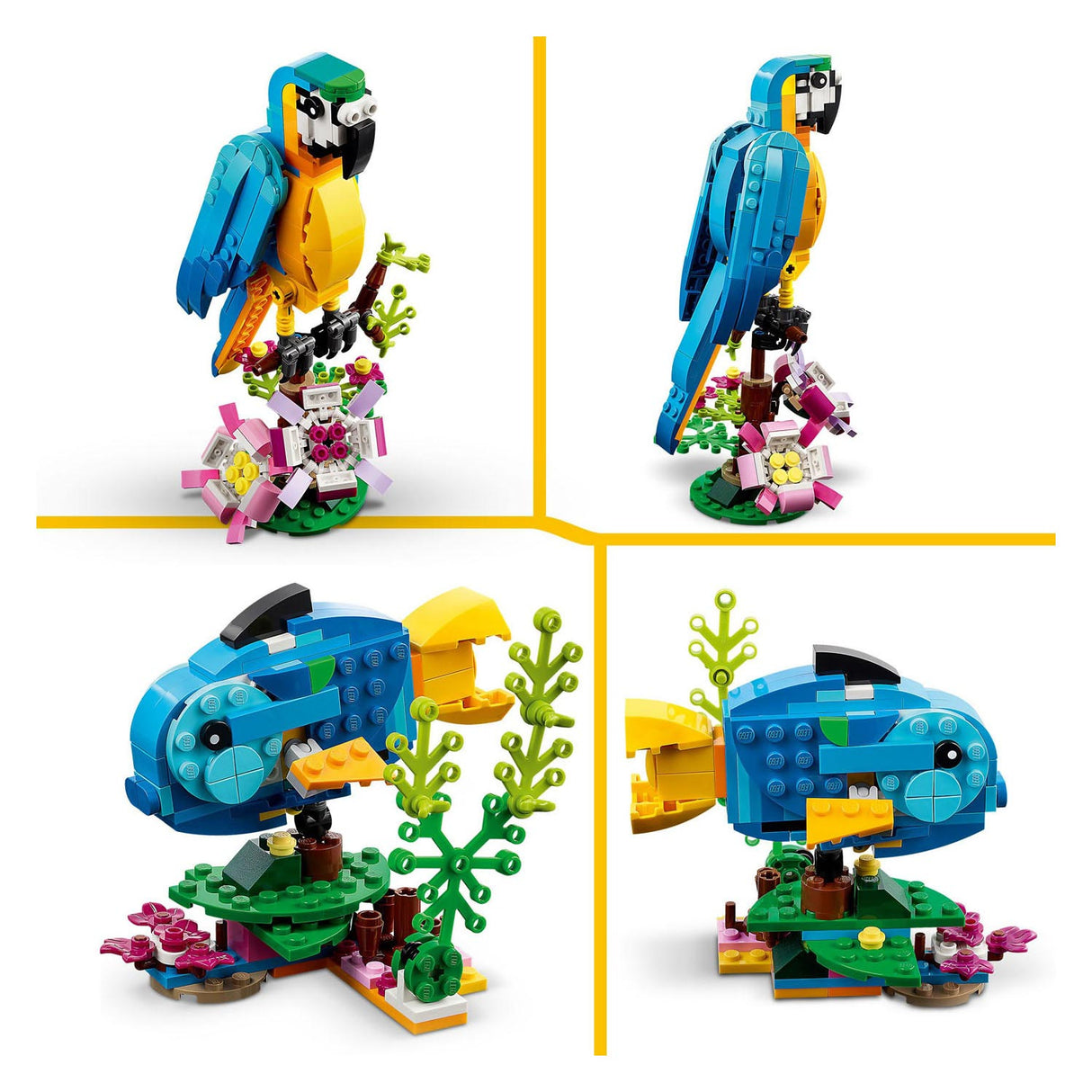Lego creator 3i1 eksotisk papegøje - frø - fiskedyr legetøjssæt til børn - 31136