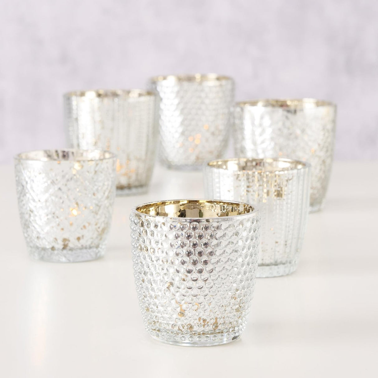 Boltze home fyrfadsstage patty 2-delt glas h7-9 cm hvidguld