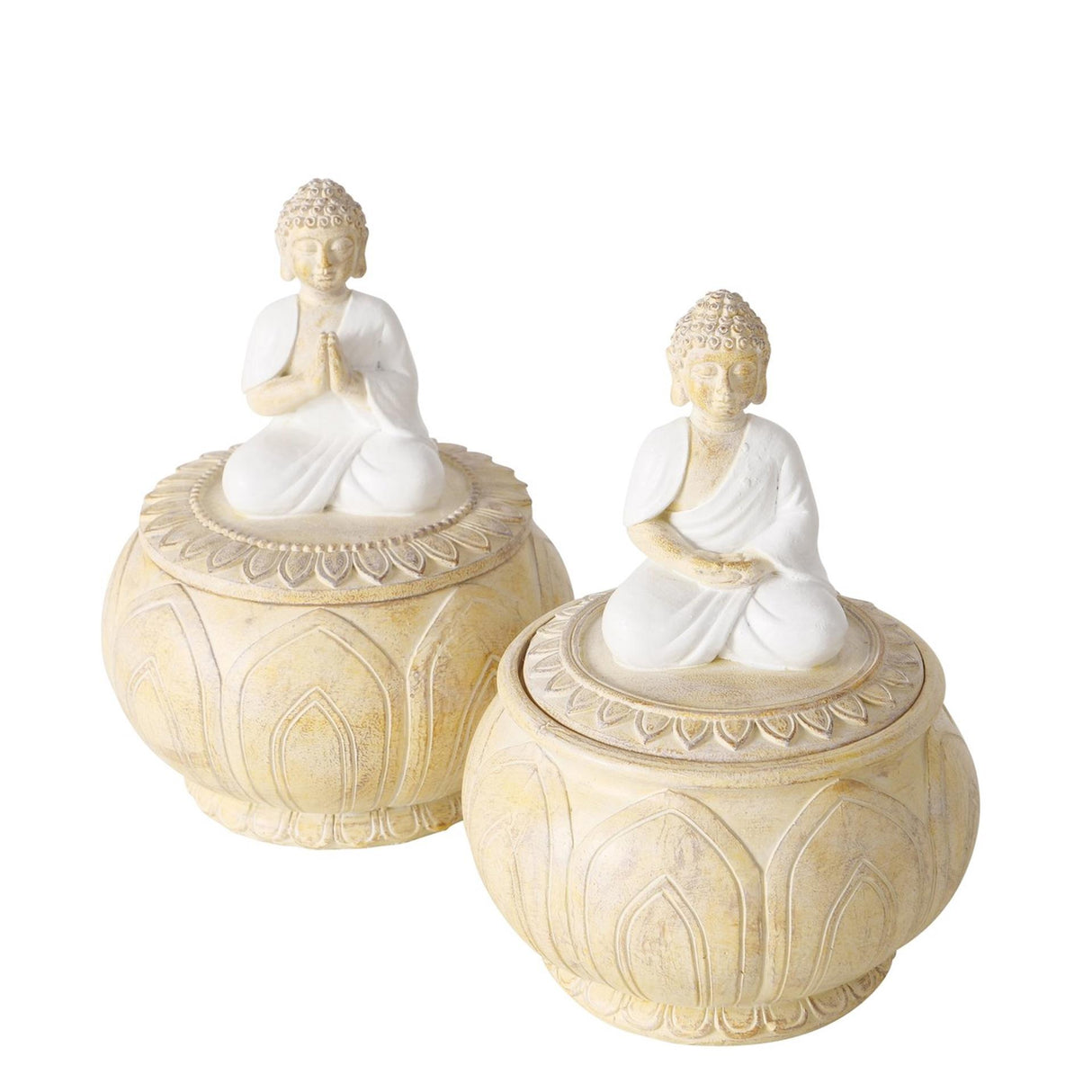 Boltze hjemmeopbevaringskrukke 'jamory' polyresin dia.10x14cm off-white 2 assorterede