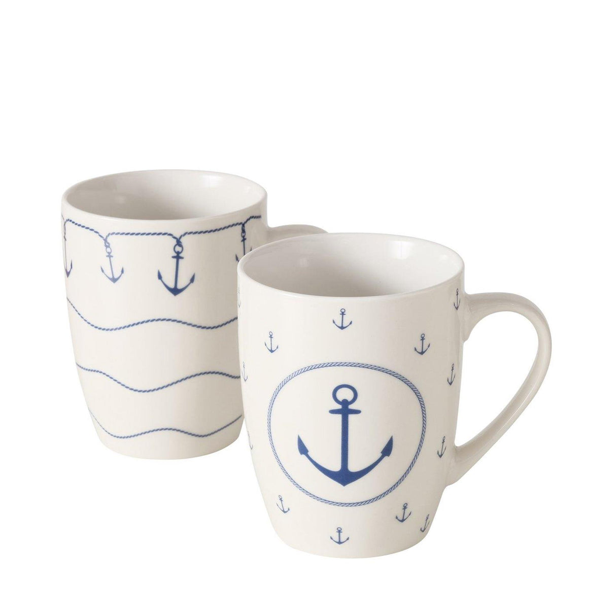 Boltze hjemmekrus 'bã¼sum' 350 ml hvid med blåt ankermotiv dia.8,5x10,5cm porcelæn 2 assorteret