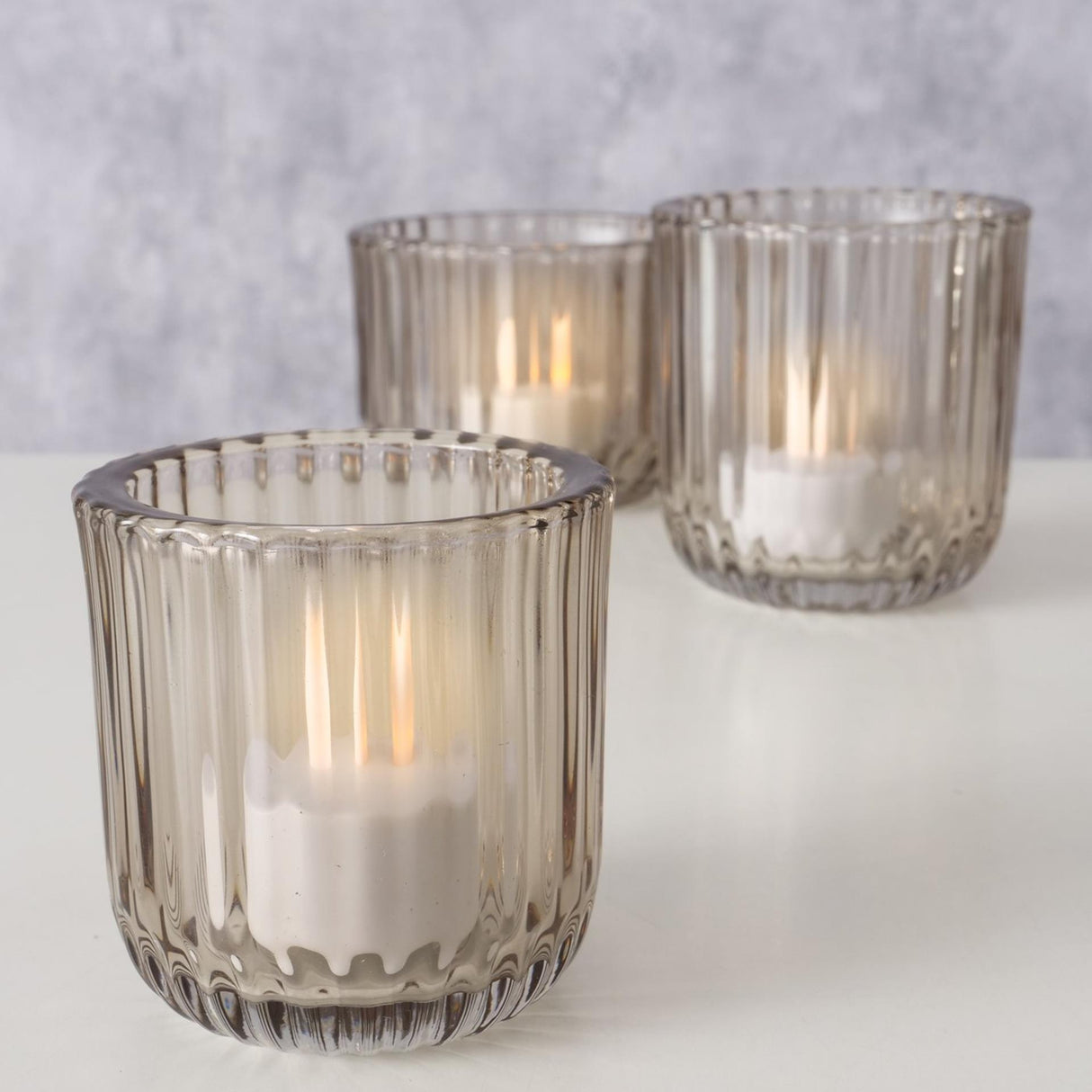 Boltze home fyrfadsstage glas beige 3 stk.