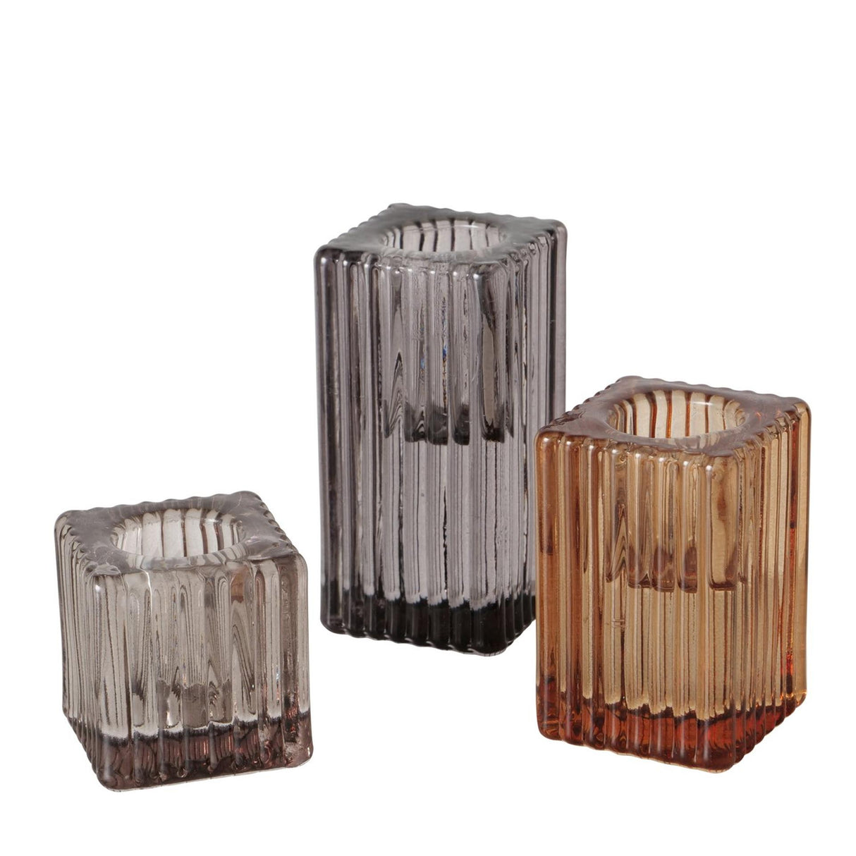 Boltze home lysestage nira firkantet glas 3-delt sæt firkantet 4x4x4cm 6cm 8cm