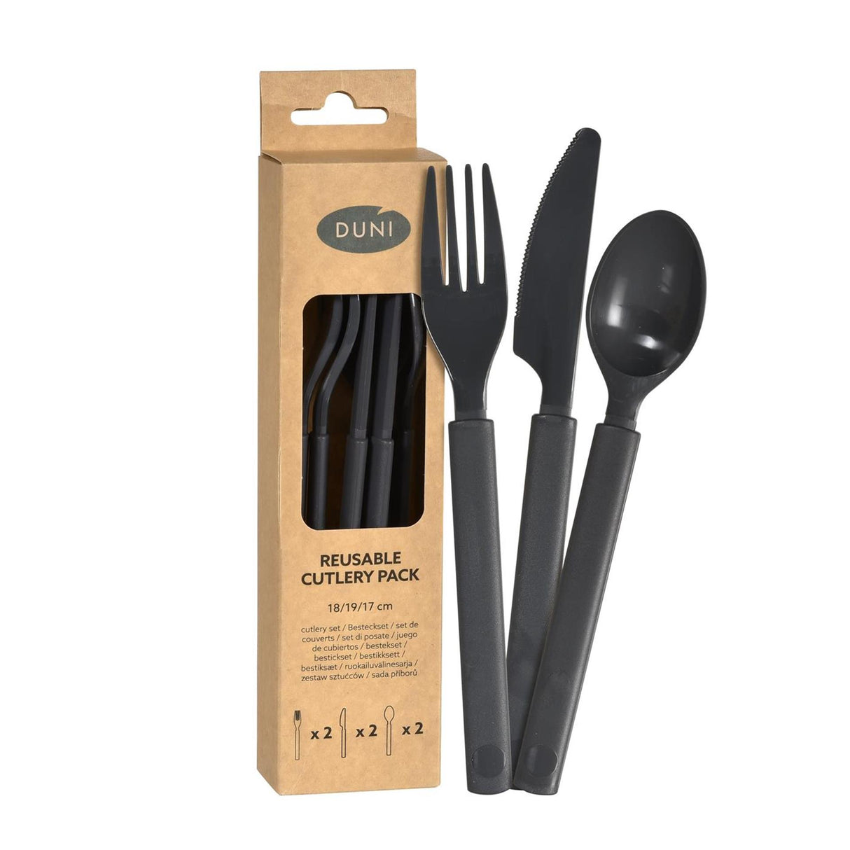 Duni plastbestiksæt 6-delt granit genanvendelig (2x kniv, 2x gaffel, 2x ske)