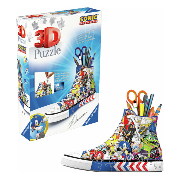 Ravensburger 3D puslespil blyantæske Sonic the hedgehog sneaker 108 stykker.