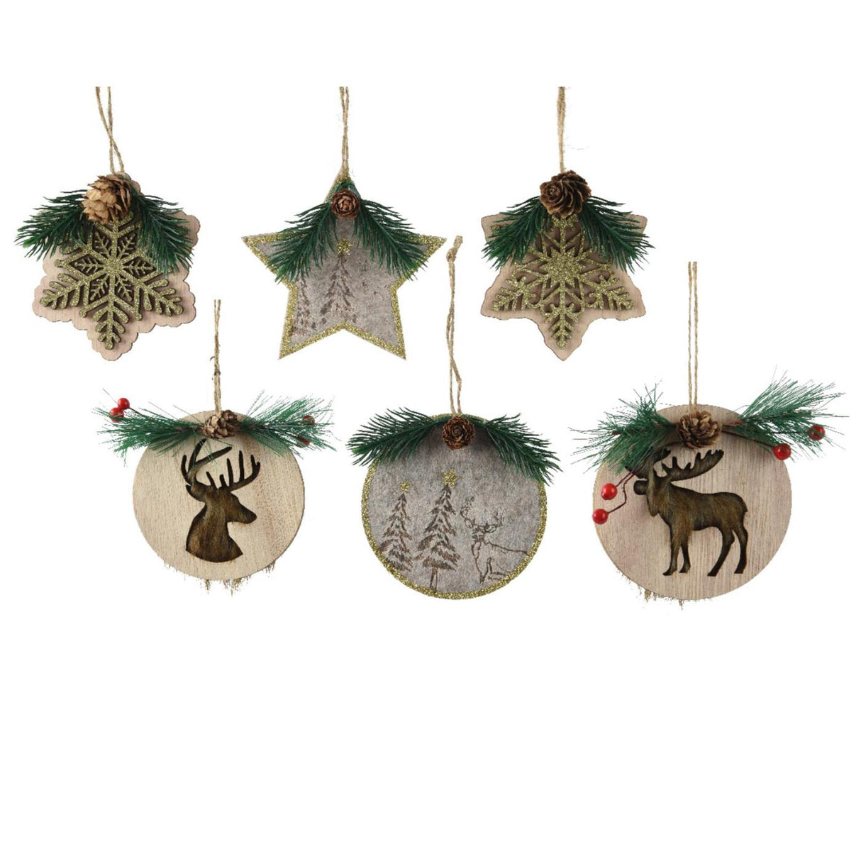 Decoris julevedhæng træ 8x1x8cm 6 assorteret