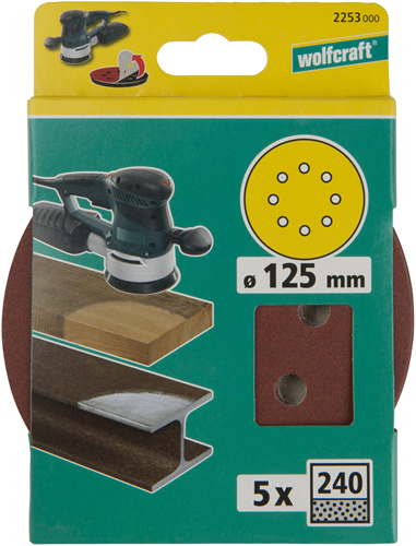 Wolfcraft selvklæbende slibeskiver | k240 | perforeret | ø125mm | 5 stk - 2253000