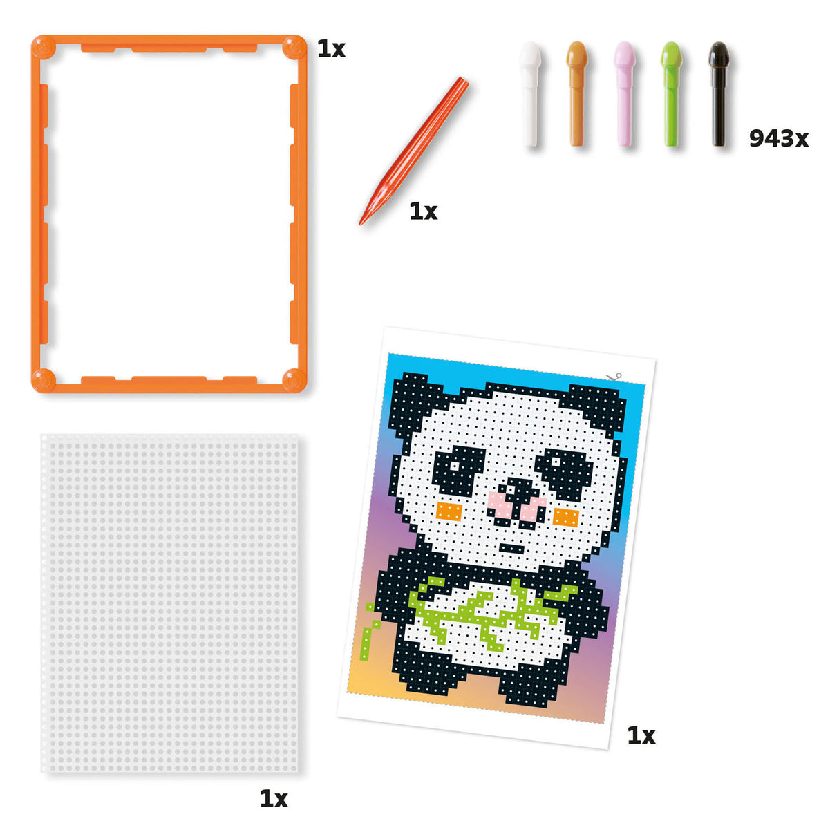 Quercetti pixel art mosaik legetøj panda 946dlg - kreativt legetøj.