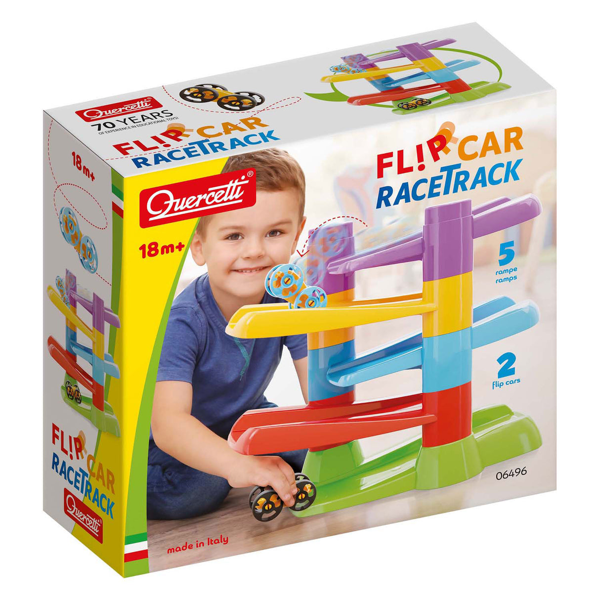 Quercetti racerbane med flip biler, 7 dele.