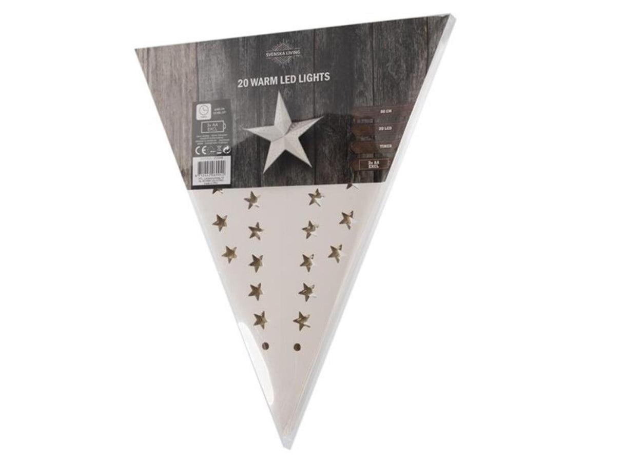 Snowflake julestjerne lavet af hvidt papir 60cm med 20 LED varm hvid og timer, virker på 3XAA batterier (medfølger ikke)
