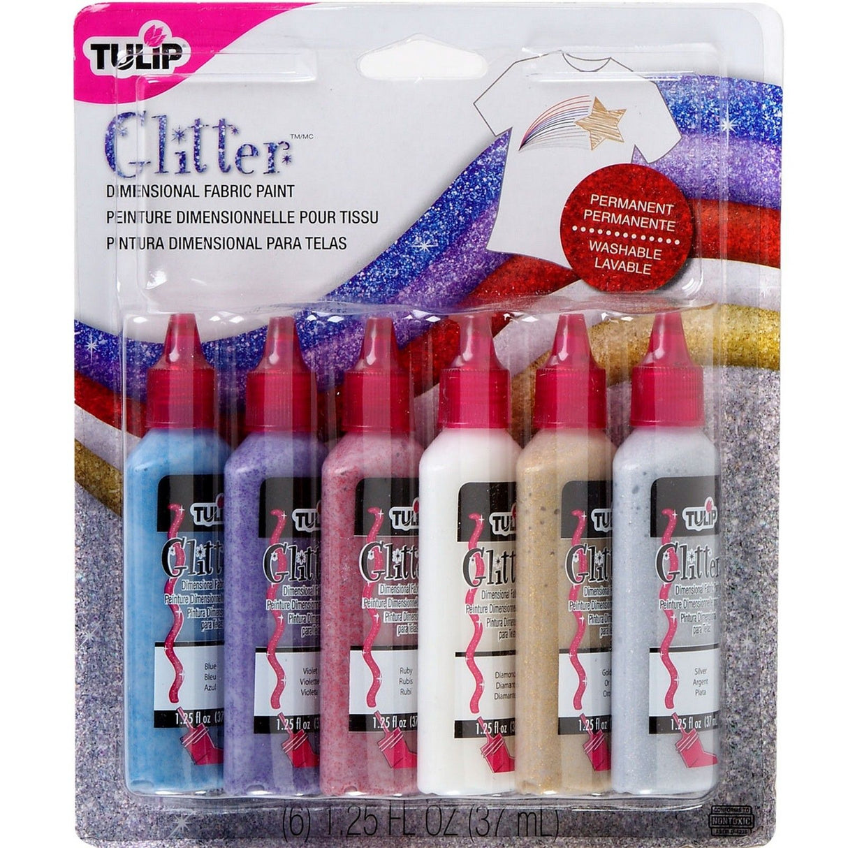 Tulipan • 3D tekstilmaling 37ml glitter 6 stk.