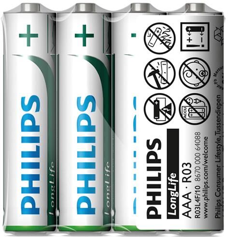 Philips batteri longlife tr-batteri r03 4 stk. lang levetid mikro