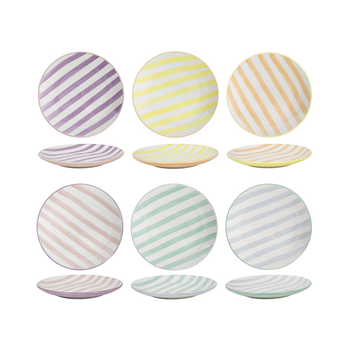 Morgenmadstallerken 2-tonet pastelstriber æske á 6 stk ø19cm