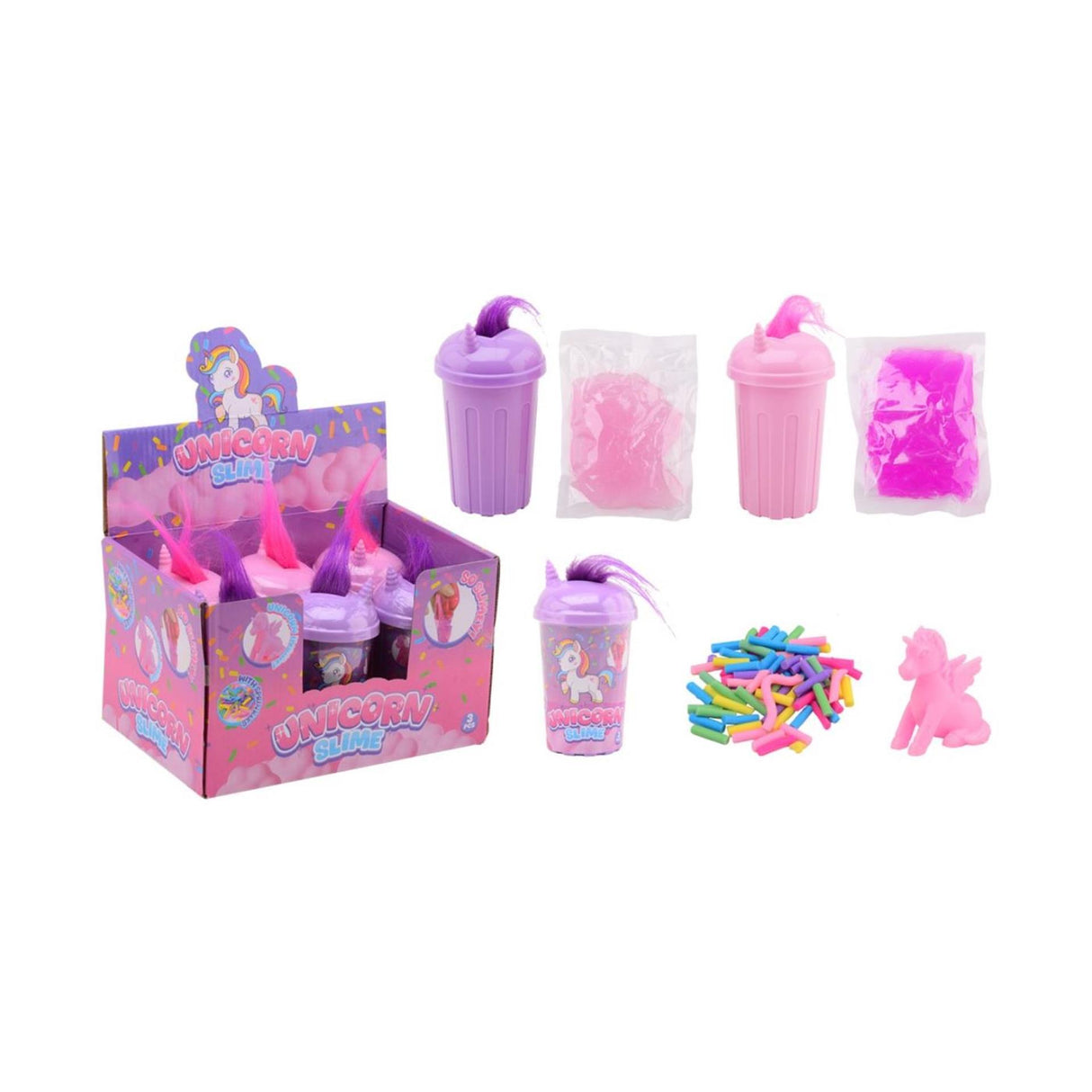 Johntoy unicorn slime sæt i beholder med unicorn hår