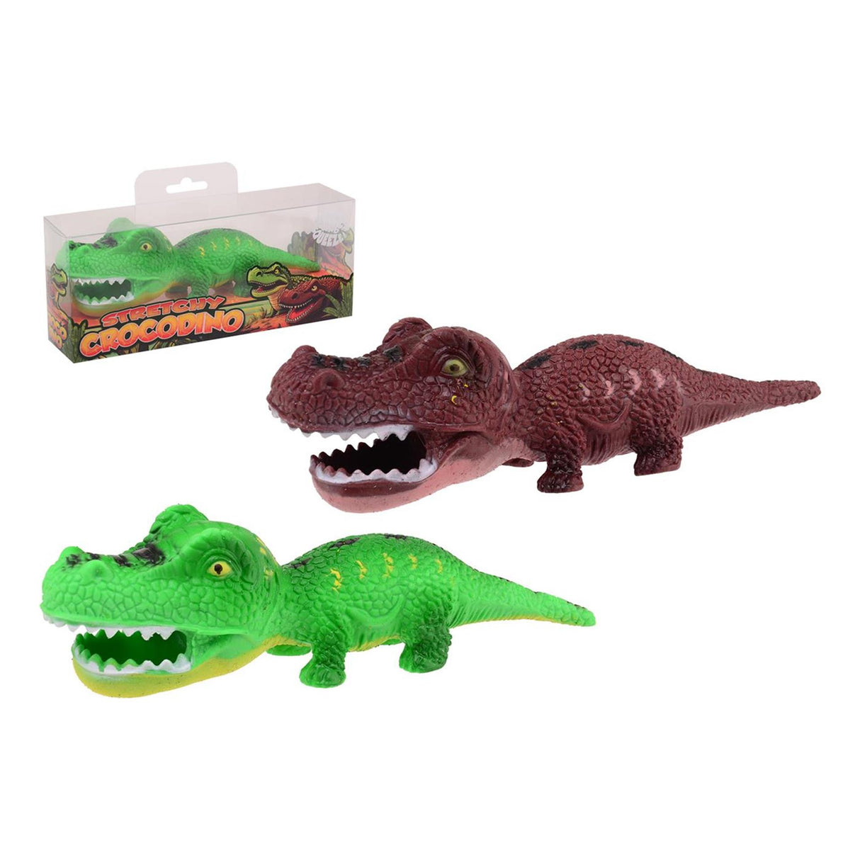 Johntoy stretch krokodille 20cm dino i gennemsigtig æske