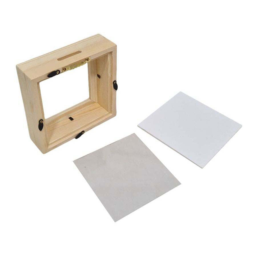 Playwood træ sparegris plexiglas med hvid bagside lille
