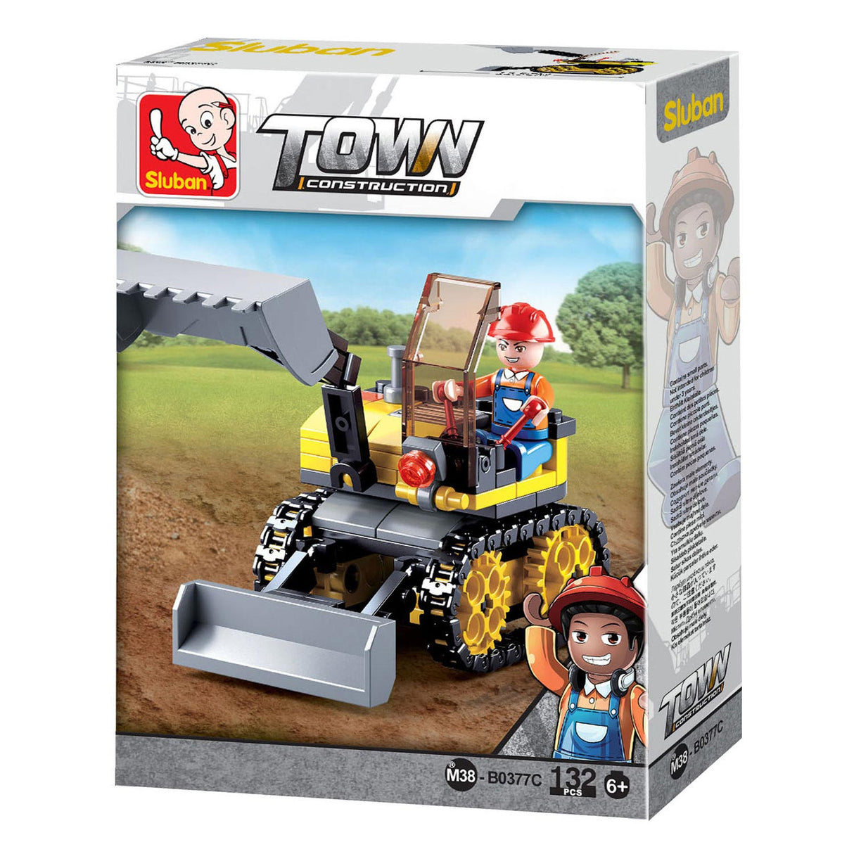 Sluban town graafmachine mini excavator bouwspeelgoed kinderen vanaf 6 jaar – constructiespeelgoed modelbouw – bouwdoos met 132 bouwstenen – m38-b0377c