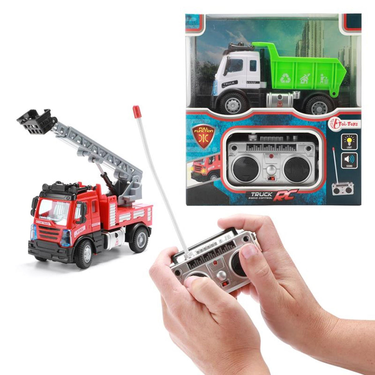Toi-legetøj toi-legetøj mini skraldebil eller brandbil r-c + lys og lyd