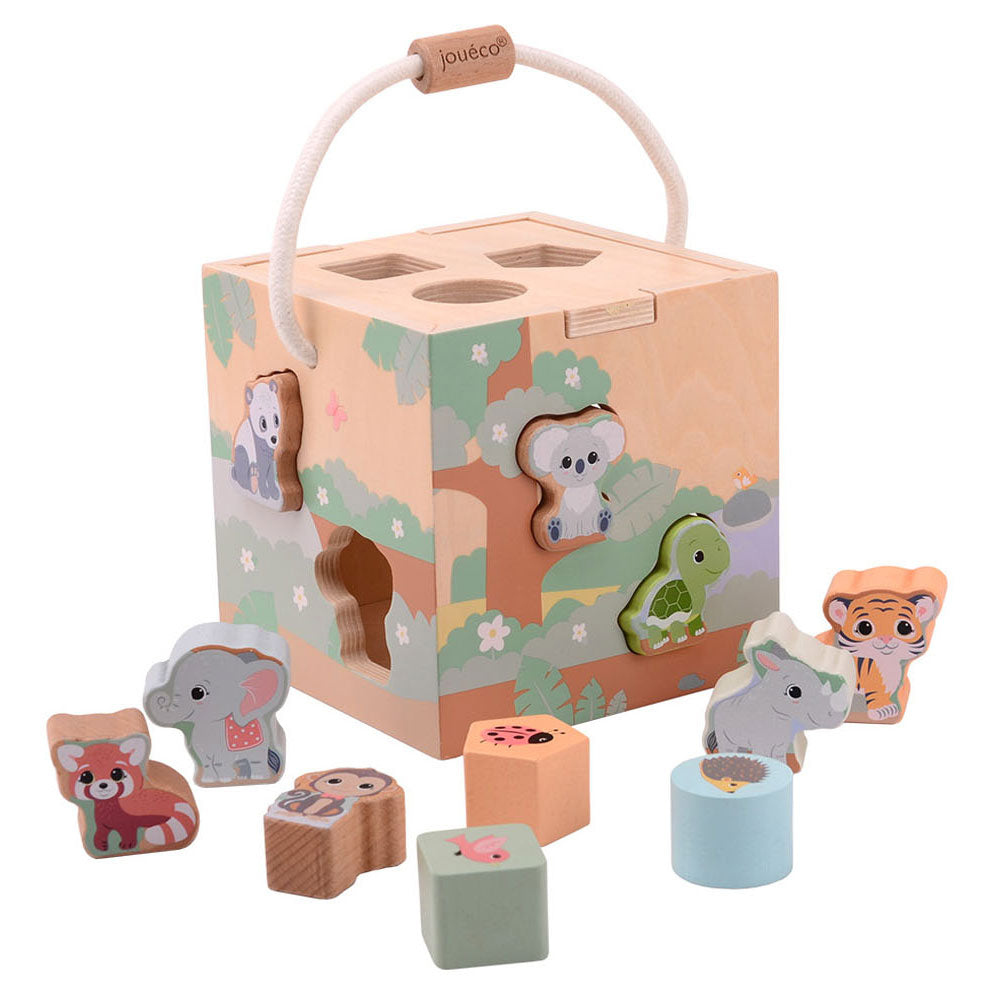 Jouéco shape sorter the wildies family junior 16 cm træ 12-delt