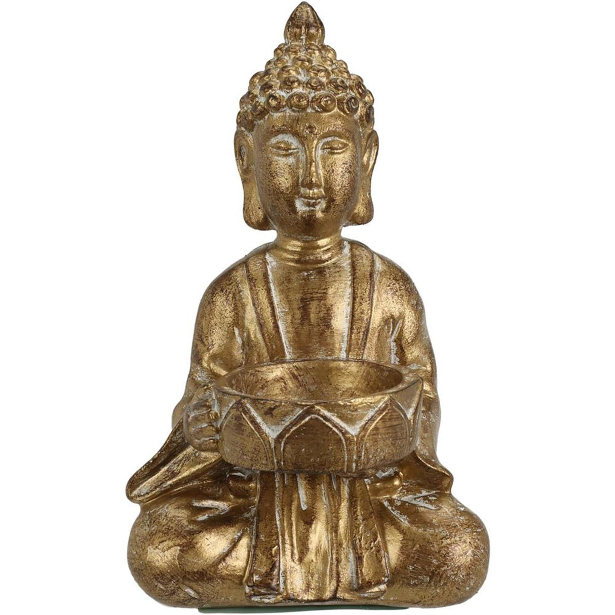 Home styling Buddha fyrfadsstage guld creme