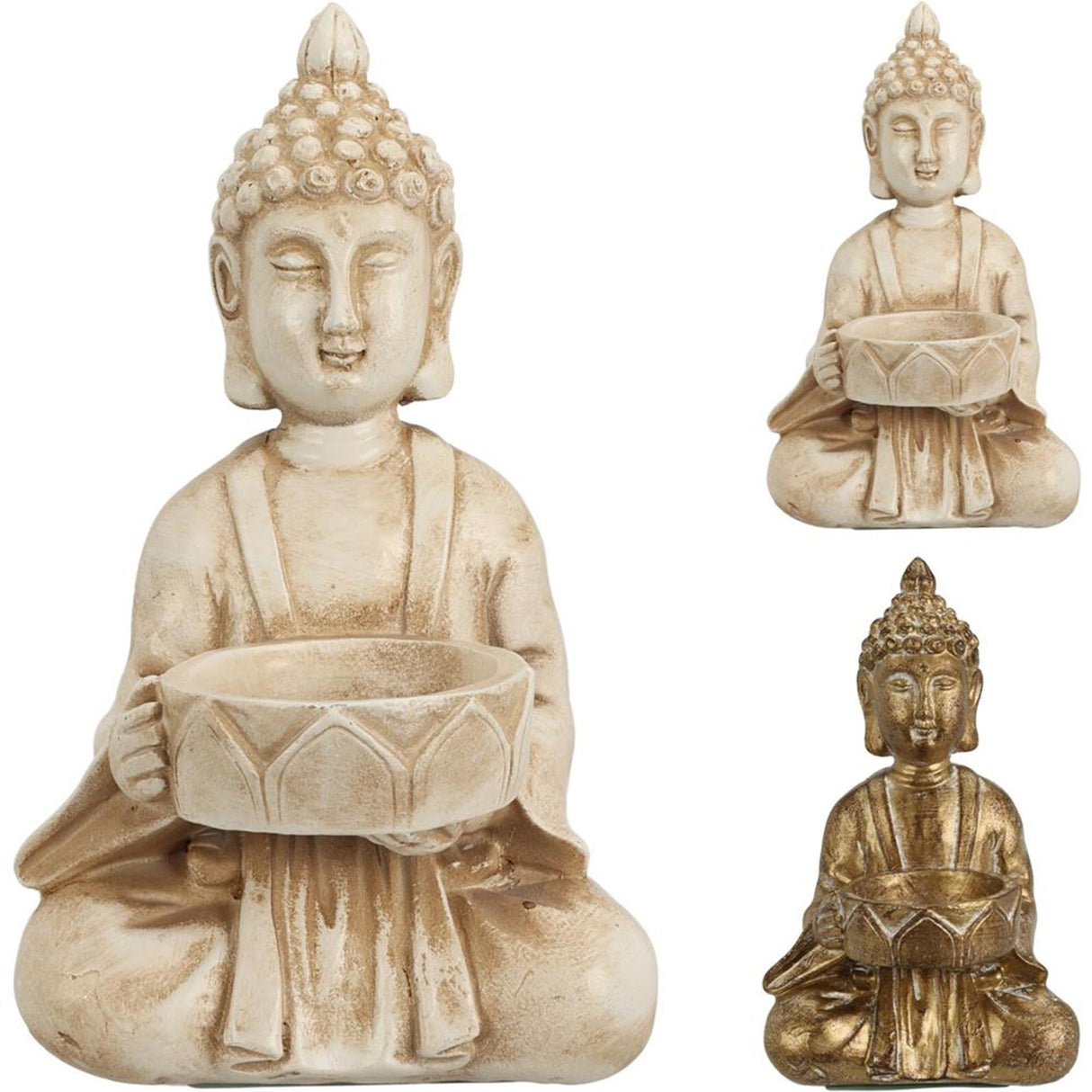 Home styling Buddha fyrfadsstage guld creme