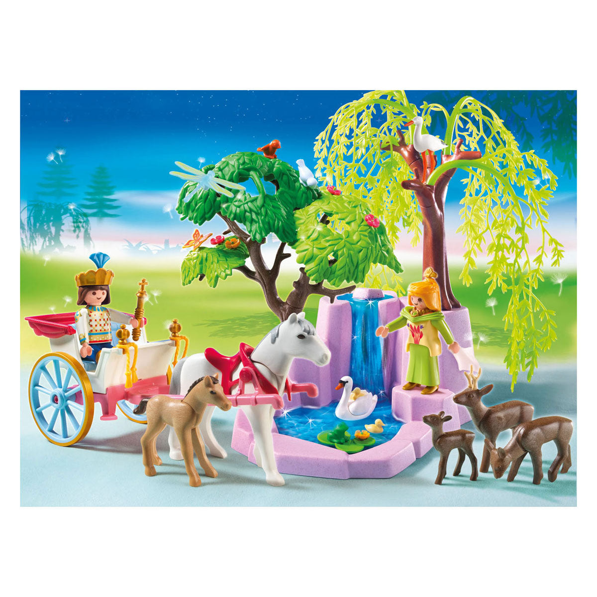 Playmobil prins og prinsesse med vogn og vandfald - 5021