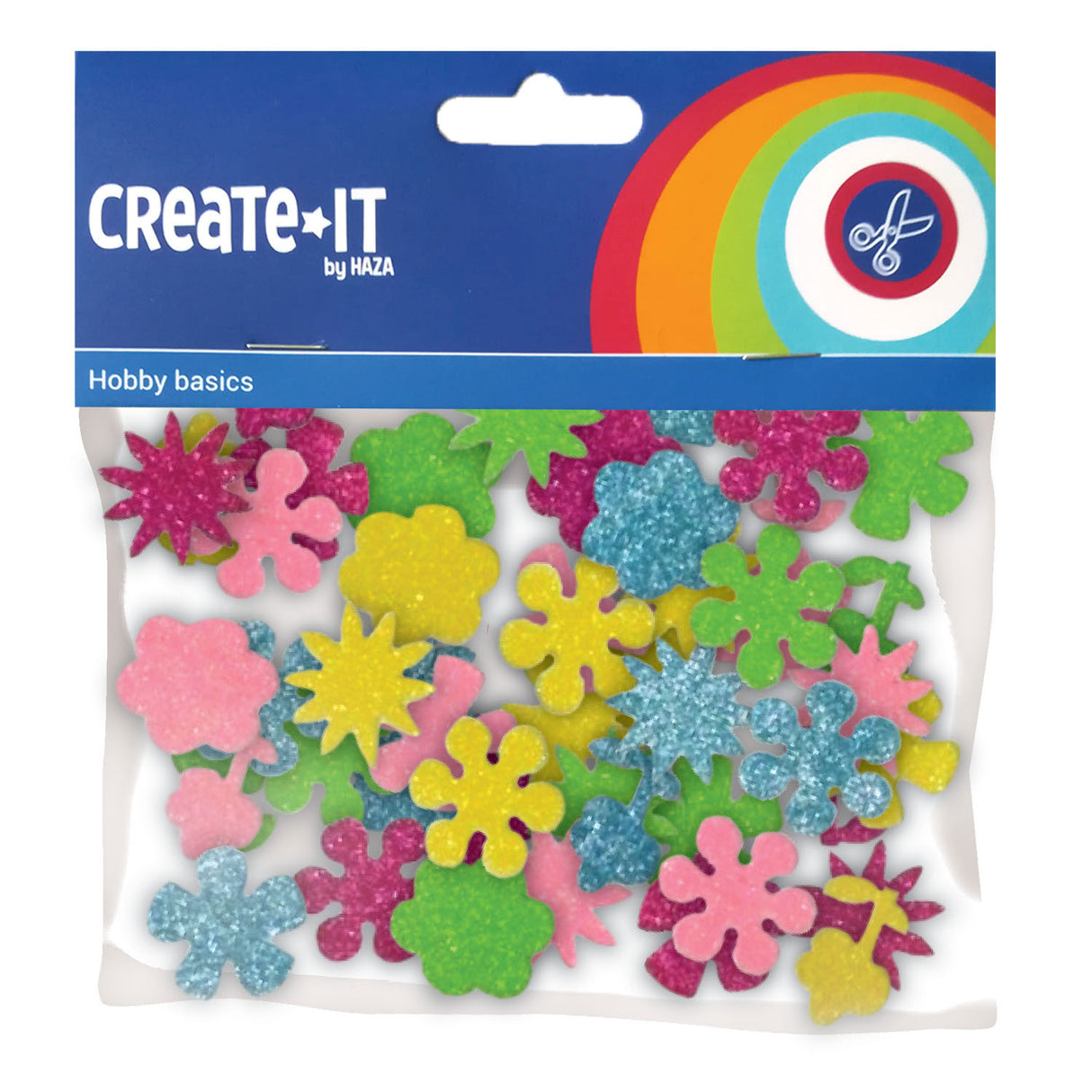 Haza hvidskæg skum klistermærker blomster glitter, 25 stk.