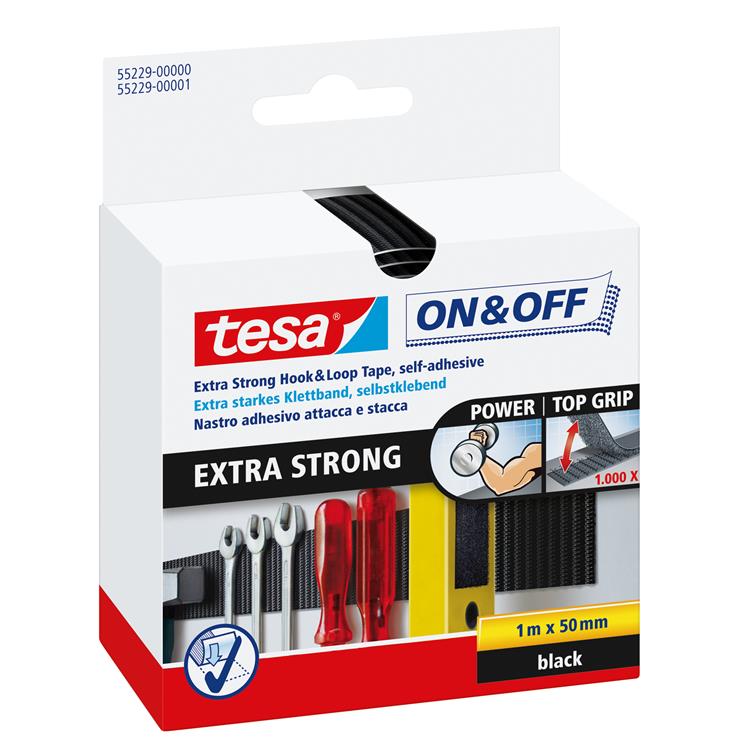 Tesa -Velcro Velcro strimmel 55229-zw - 50 mm x 1 m - sort