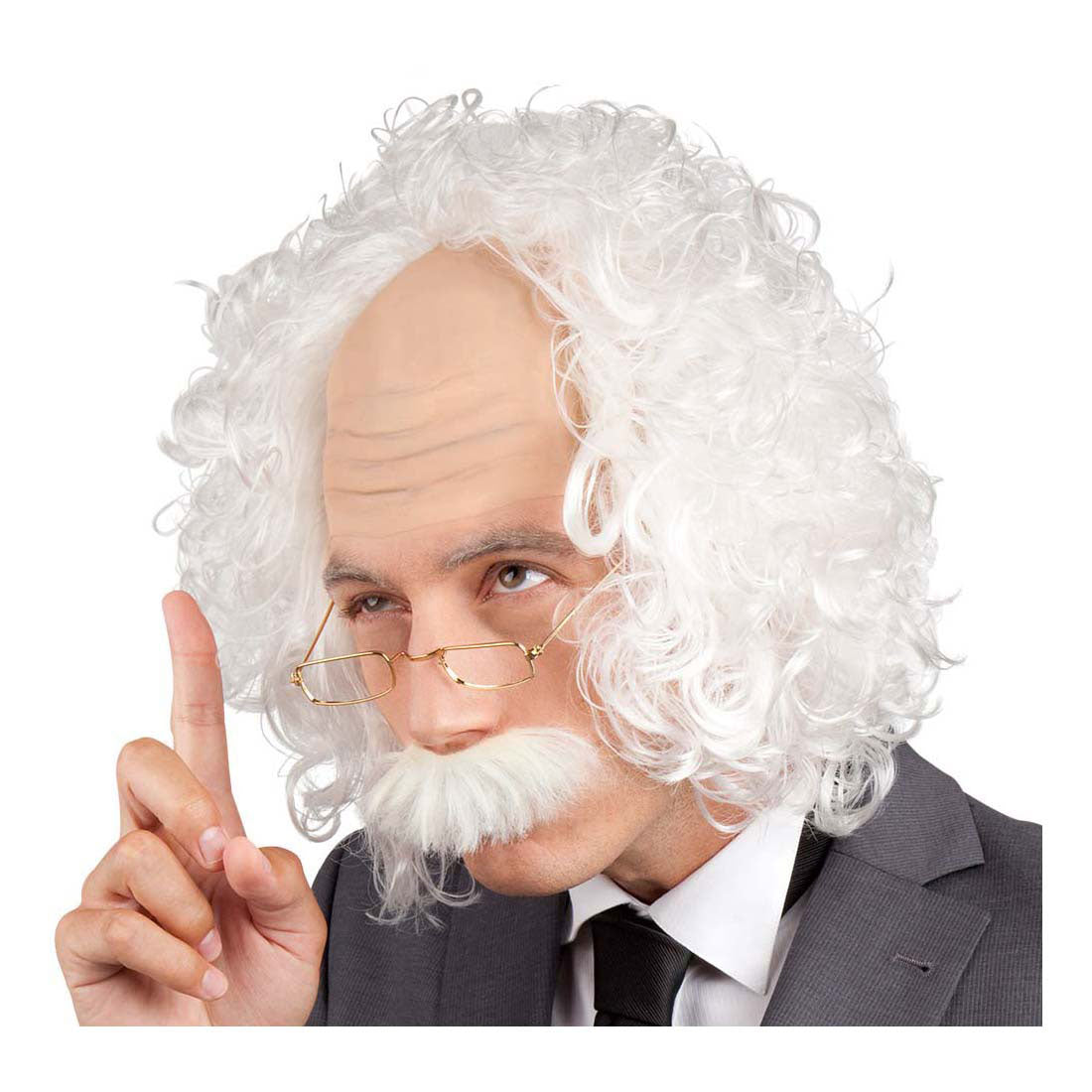 Boland paryk Einstein med overskæg og briller