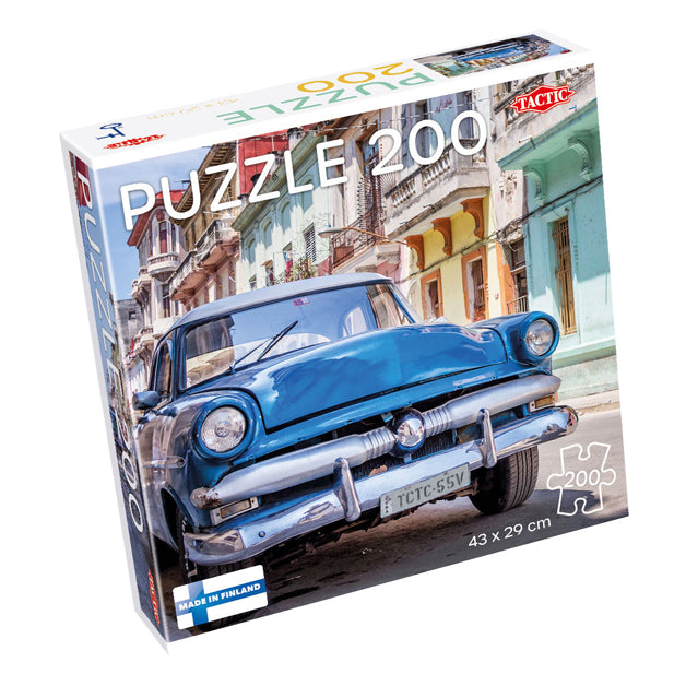 Taktisk veteranbil i Havana – puslespil – 200 brikker – klassisk bil og bybillede – lækkert og beroligende design – høj skandinavisk kvalitet
