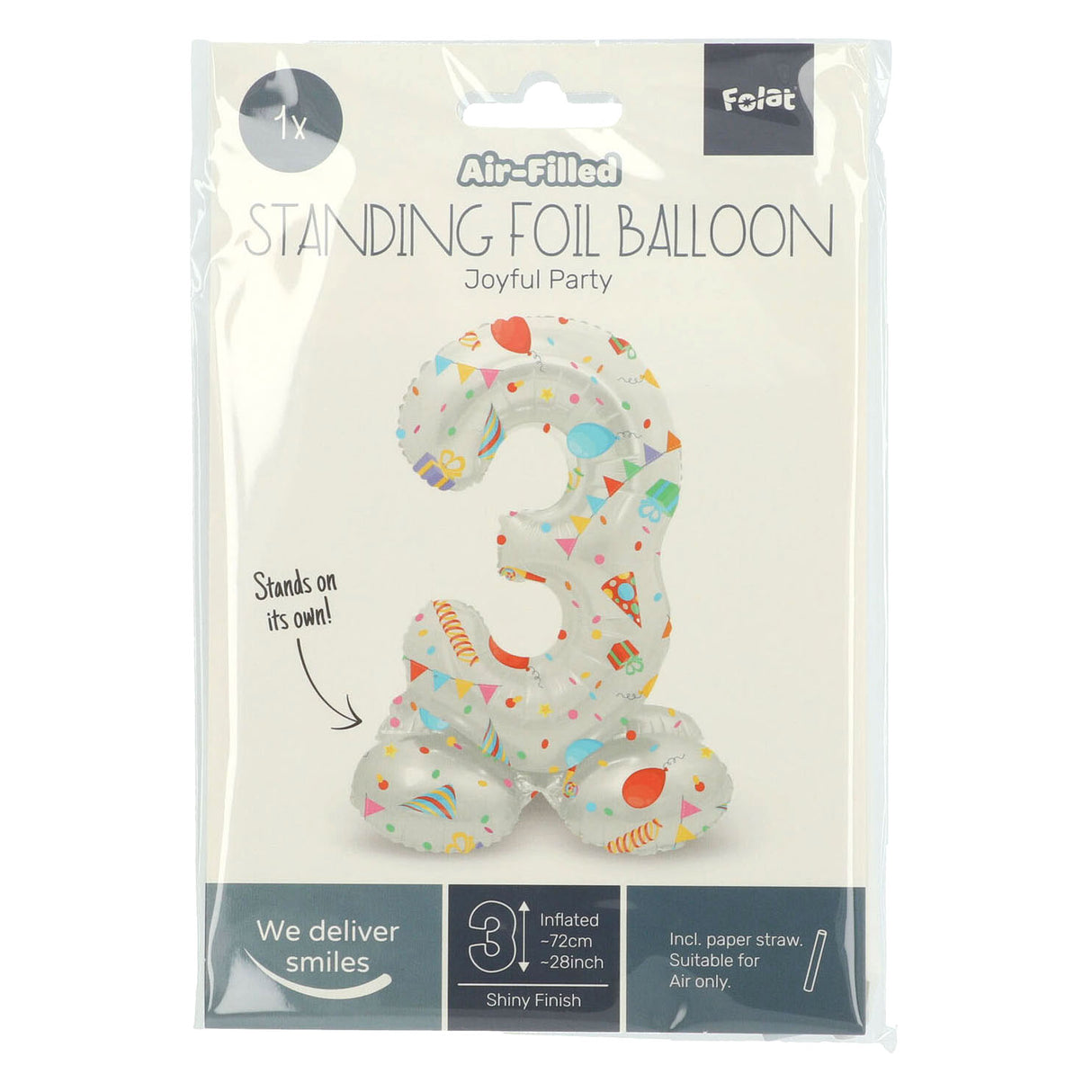 Folat bv stående folieballon glædelig fest nummer 3 -72cm