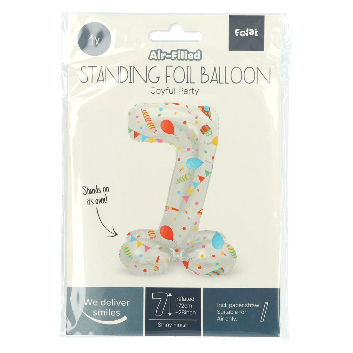 Folat bv stående folieballon glædelig fest nummer 7 -72cm