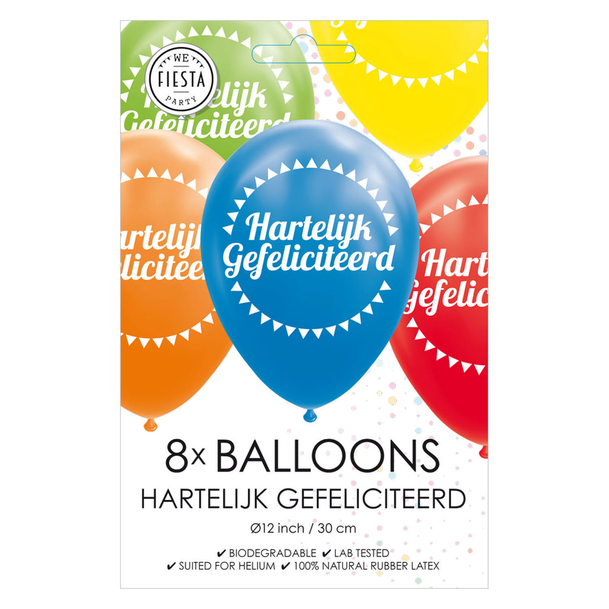 Globos balloner tillykke mix farver 30cm, 8 stk.