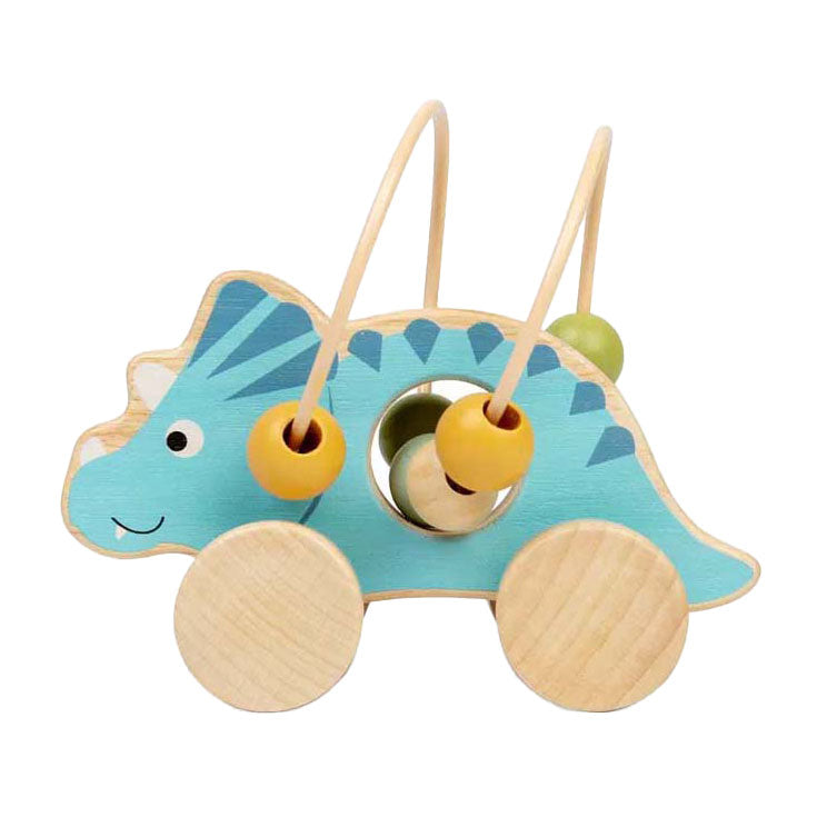 Bigjigs triceratops i træ push-figur med perleramme