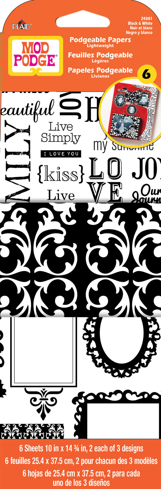Mod podge • papir sort hvid damask