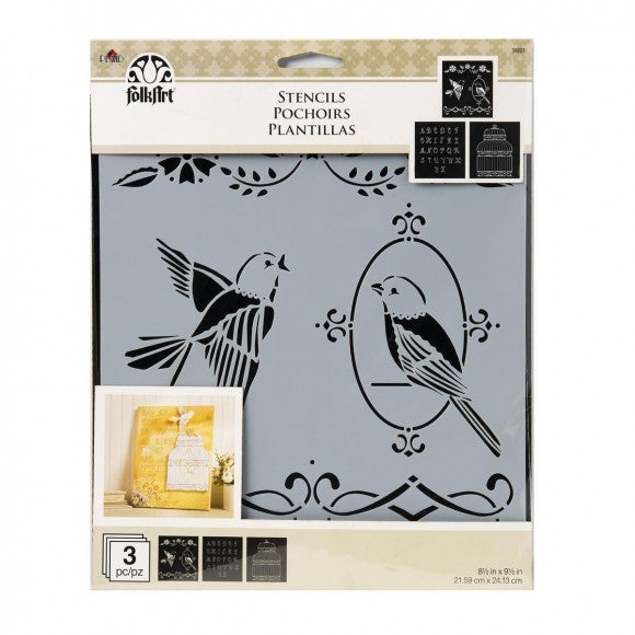 Folkart • stencil fuglebur x3