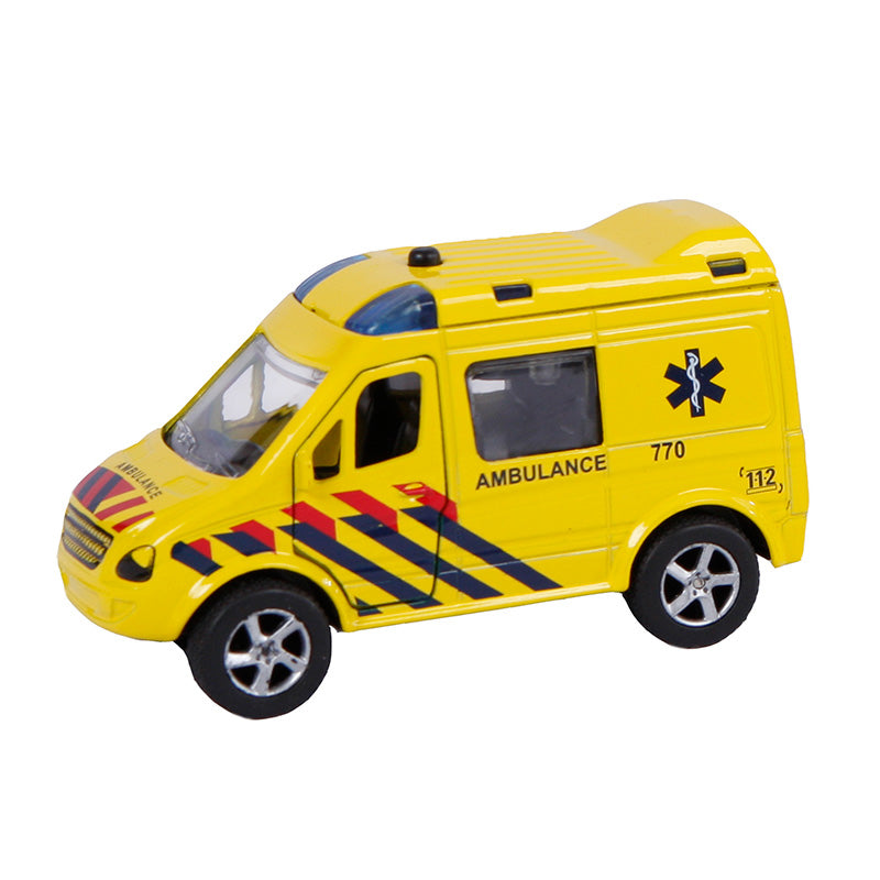 2-play die-cast pull back ambulance NL lys og lyd