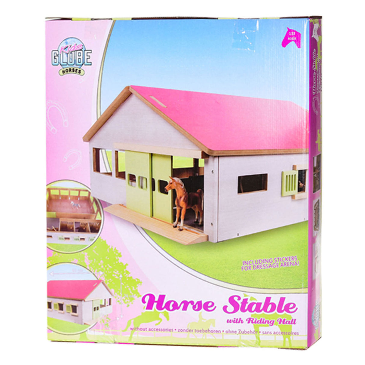 Kids globus hestestald med 3 bokse og indre arena 62,5x54x25cm 1:32 pink