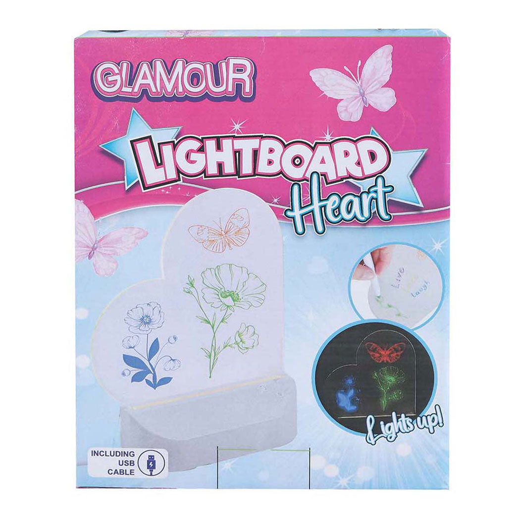 Glamour van mane lystavlehjerte med USB-tilslutning og 7 markører 16cm.