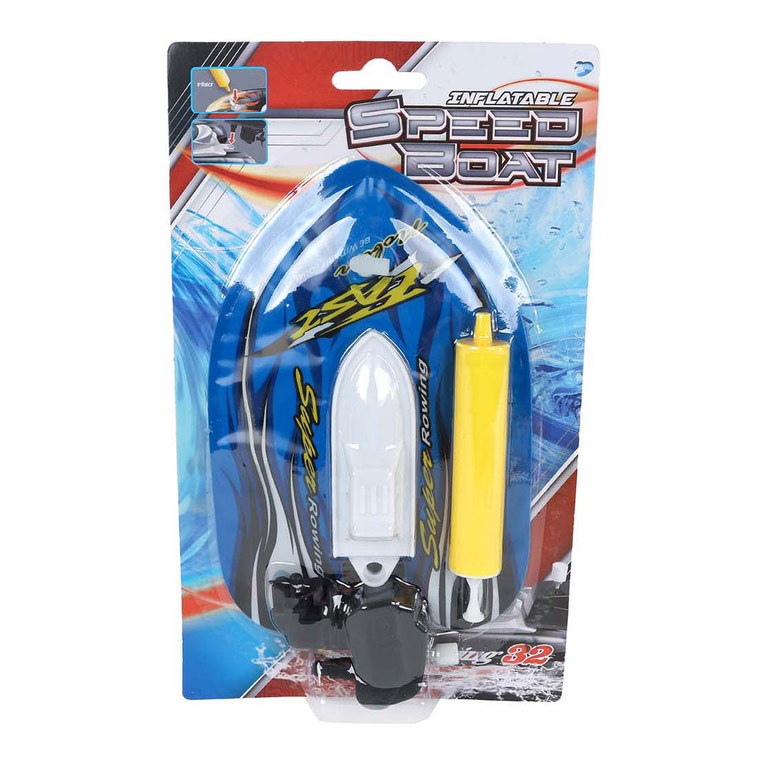 Oppustelig speedbåd med pumpe og optræksfunktion 17cm 3 assorteret