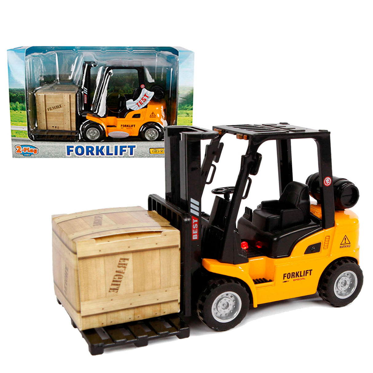 2-play gaffeltruck pull-back - med lys og lyd - 14 cm - fra 4 år