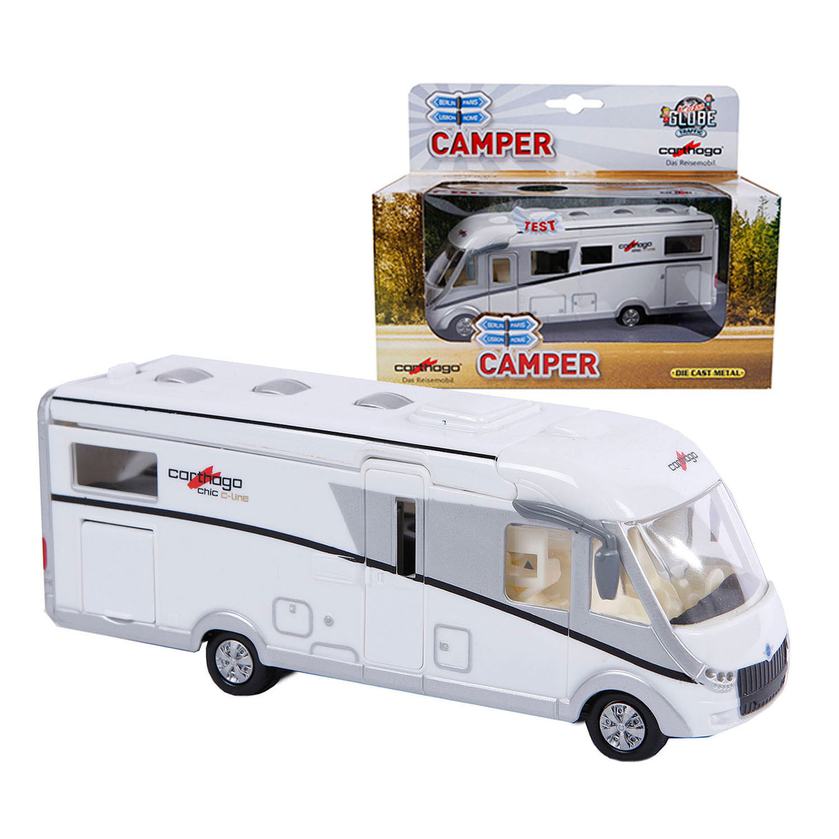 Kids globe trykstøbt carthago autocamper med lys, 16cm