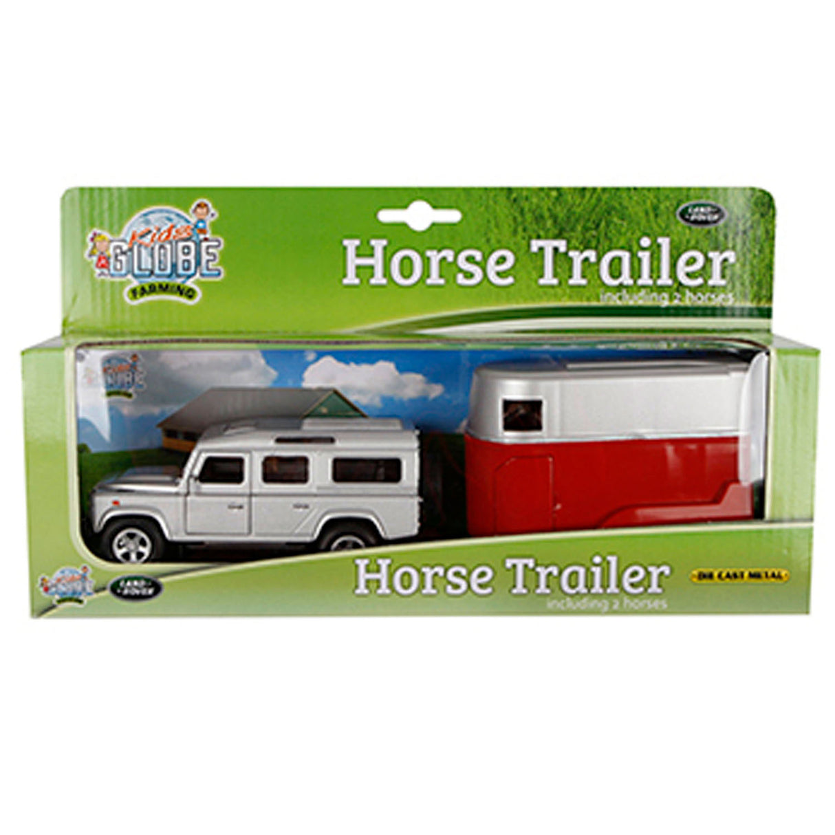 Kids Globe Die Cast Land Rover med hestetrailer 1:32