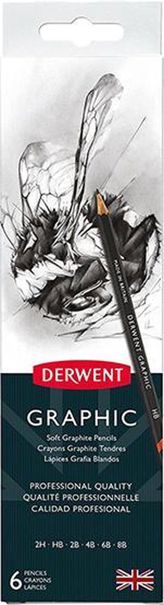 Derwent grafiske blyanter dåse - sæt med 6 blyanter med spidser