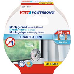 Tesa powerbond monteringstape gennemsigtig dobbeltklæbende tape stærk selvklæbende - 5m x 19mm