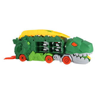 Ingen mærke kiddygo transporter dino legetøj med 2 diecast biler og racerbane.