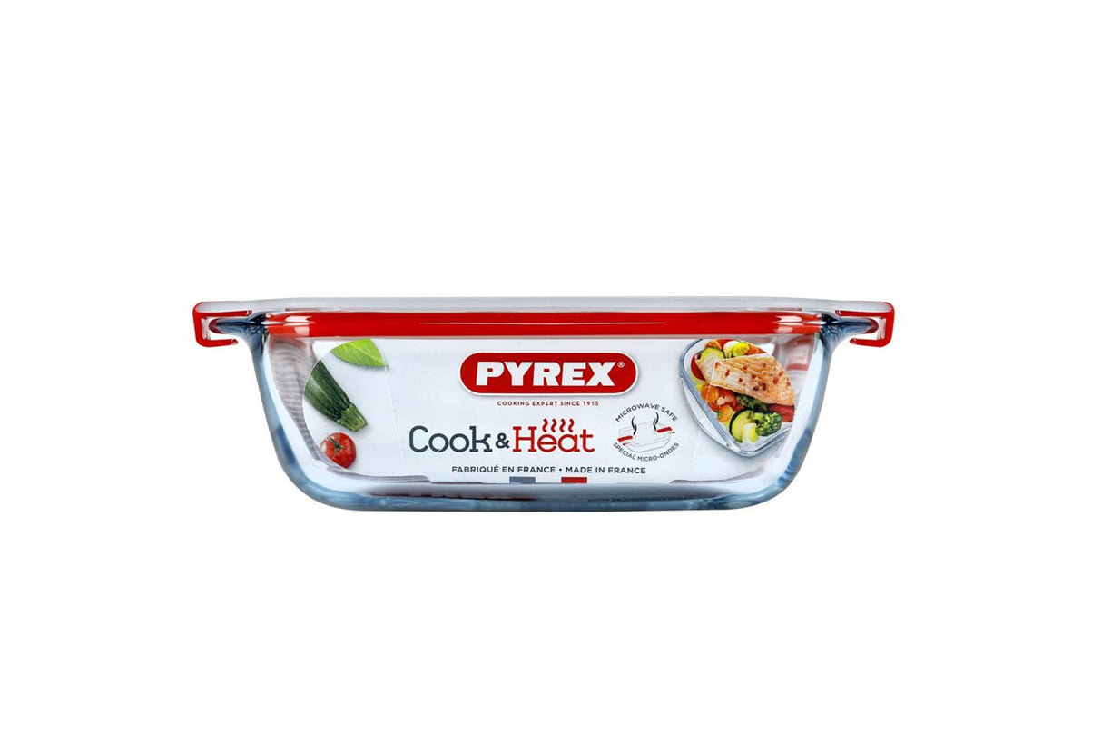 Pyrex kog varme firkantet fad med låg 1l 20x17x6cm
