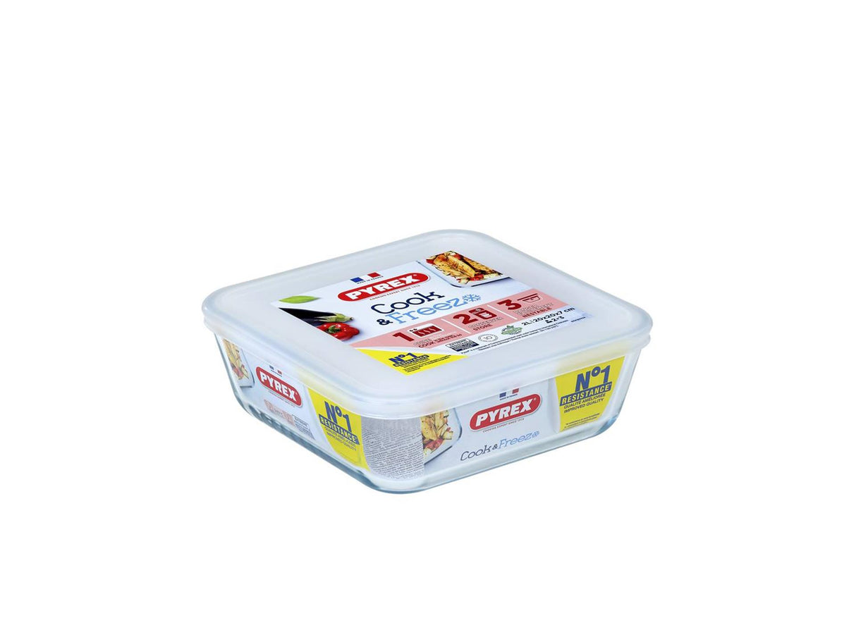 Pyrex cook freeze firkantet glasskål med låg 2l 20x22cm
