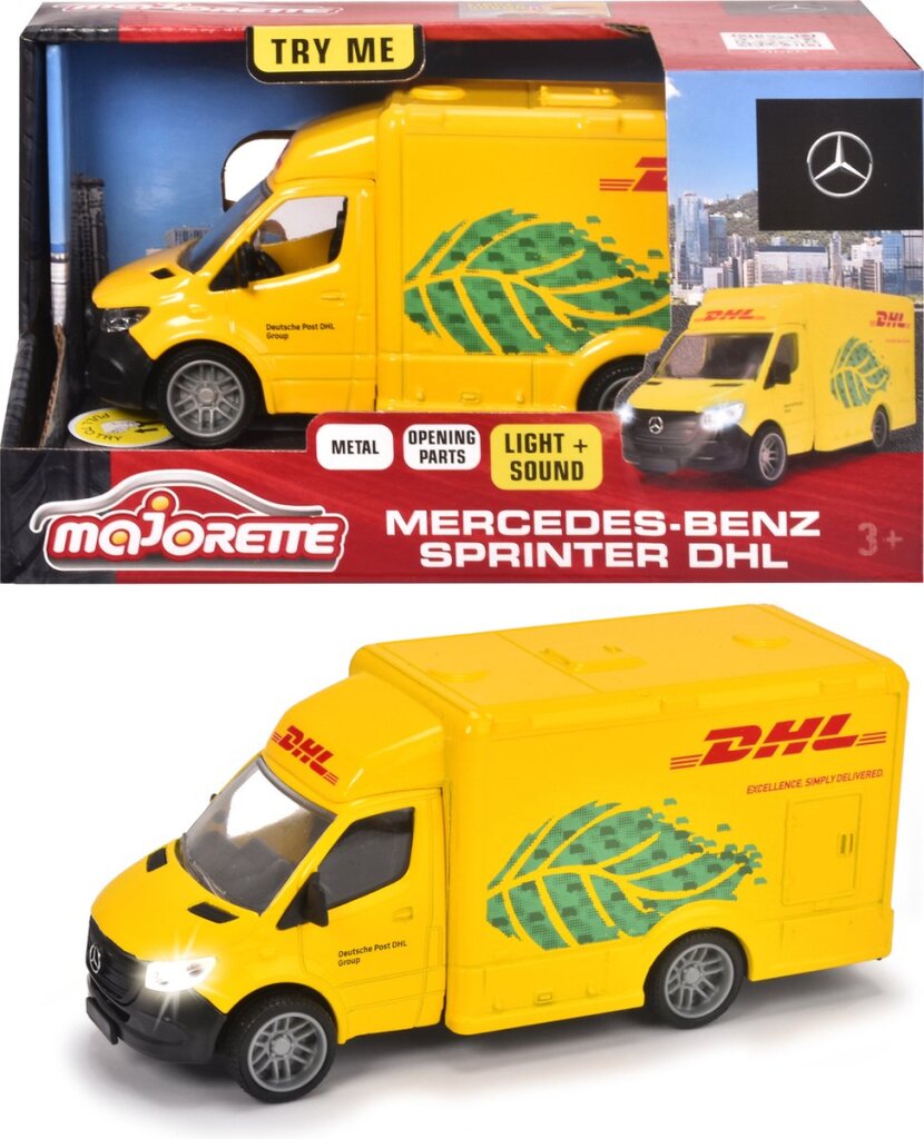 Majorette grand serie Mercedes-Benz Sprinter DHL metal let og lyd 12,5 cm legetøjskøretøj