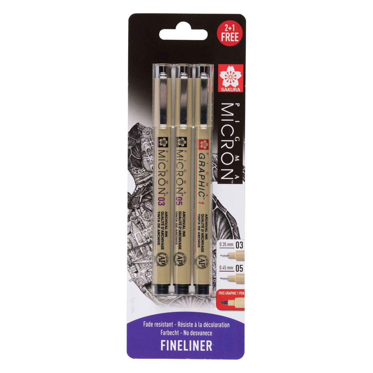 Sakura blisterkort pigma micron 3 stk