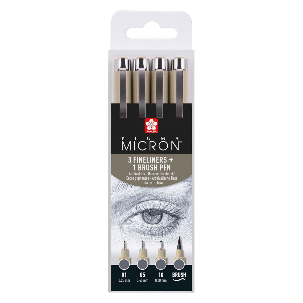 Sakura pigma micron fineliner sæt | 4 størrelser, kølig grå